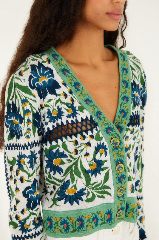 FARM Rio Shop Off-White Manoela Buttoned Knit Cardigan