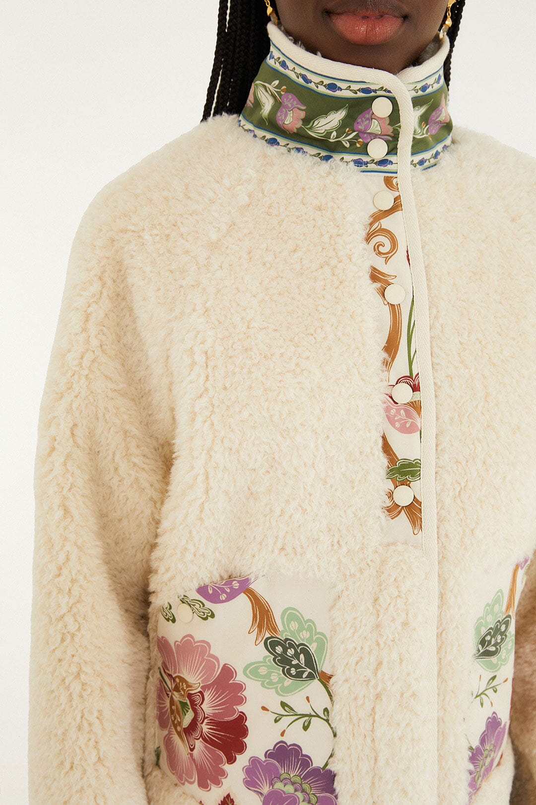 FARM Rio Sale by Type Cream Rococo Flowers Bomber Fleece Jacket