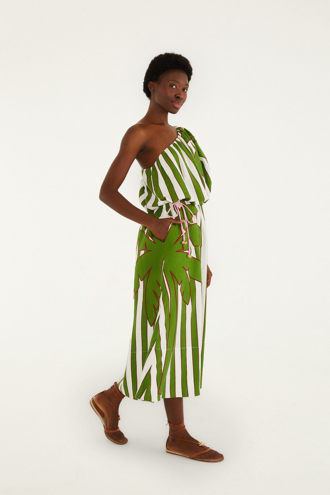 FARM Rio Shop Off-White One-Shoulder Lenzing Ecovero Euroflax Midi Dress