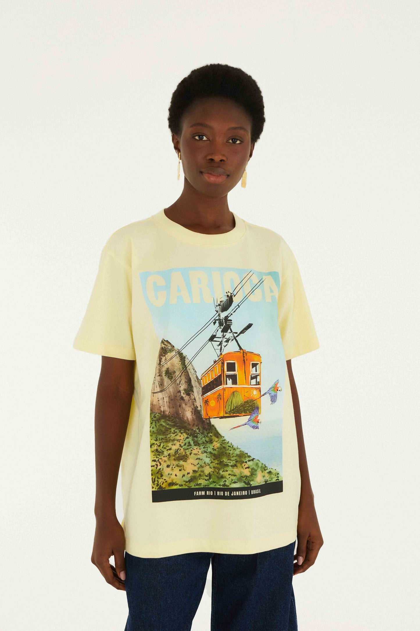FARM Rio Shop Bondinho Landscape Carioca Organic Cotton Relaxed T-Shirt