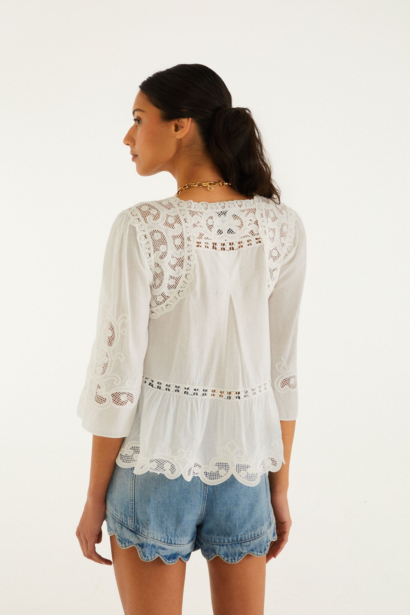 FARM Rio Shop Light Denim Romantic Wavy Hem Shorts