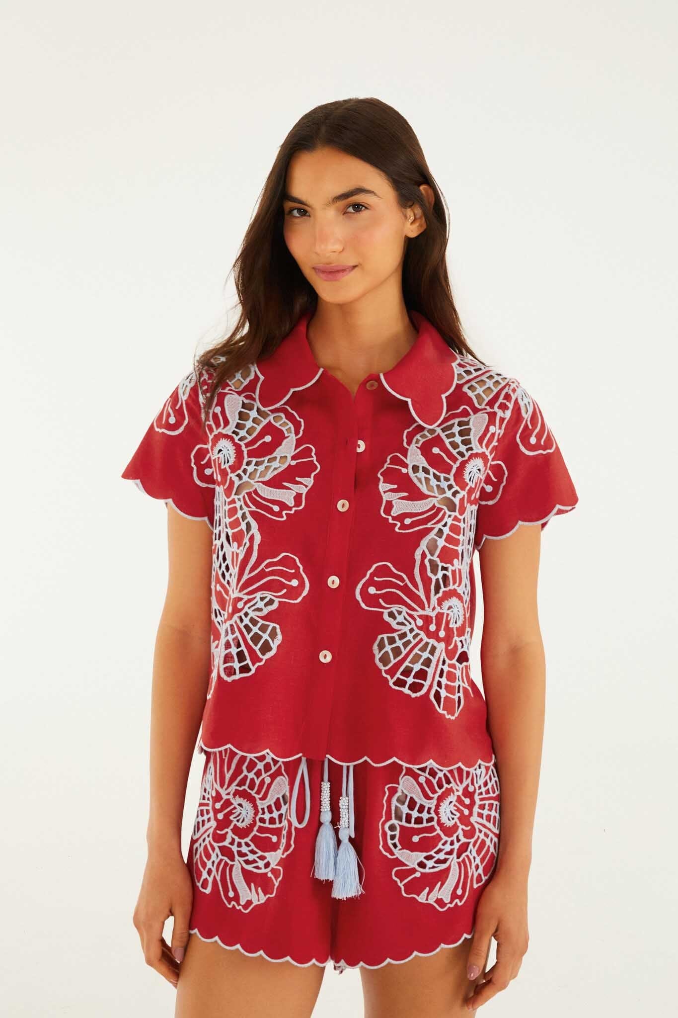 FARM Rio Shop Blouse With Embroidery And Buttons