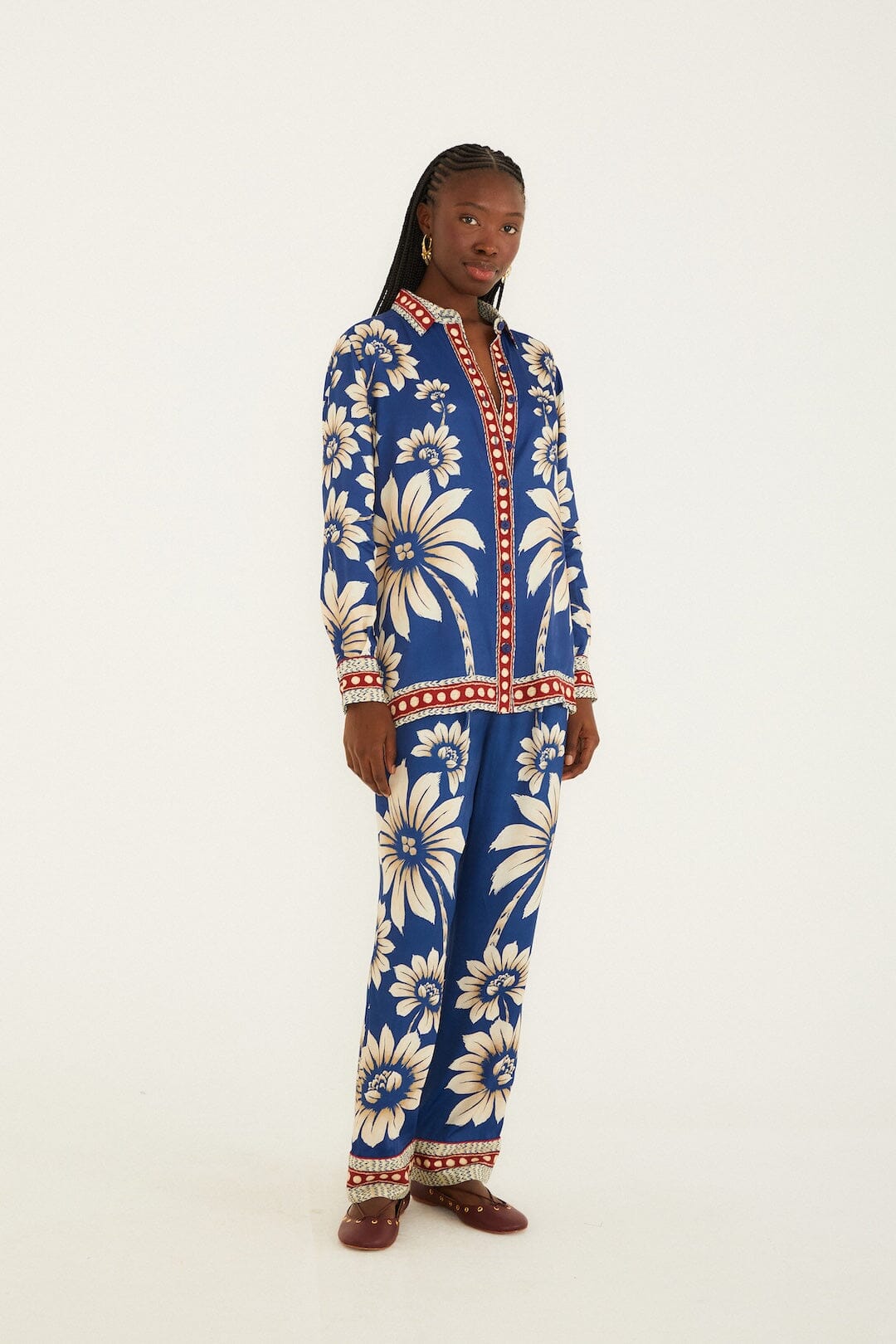FARM Rio Sale Blue Luna Collared Lenzing Ecovero Viscose Pajama Shirt