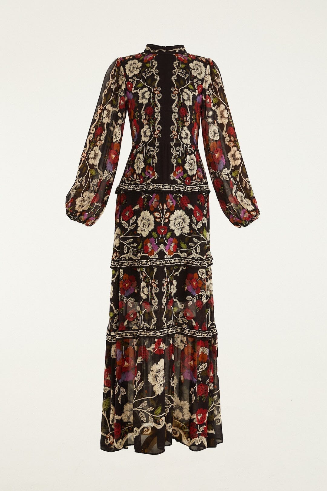 FARM Rio Sale Dresses Black Rococo Flowers Ruffled Maxi Dress