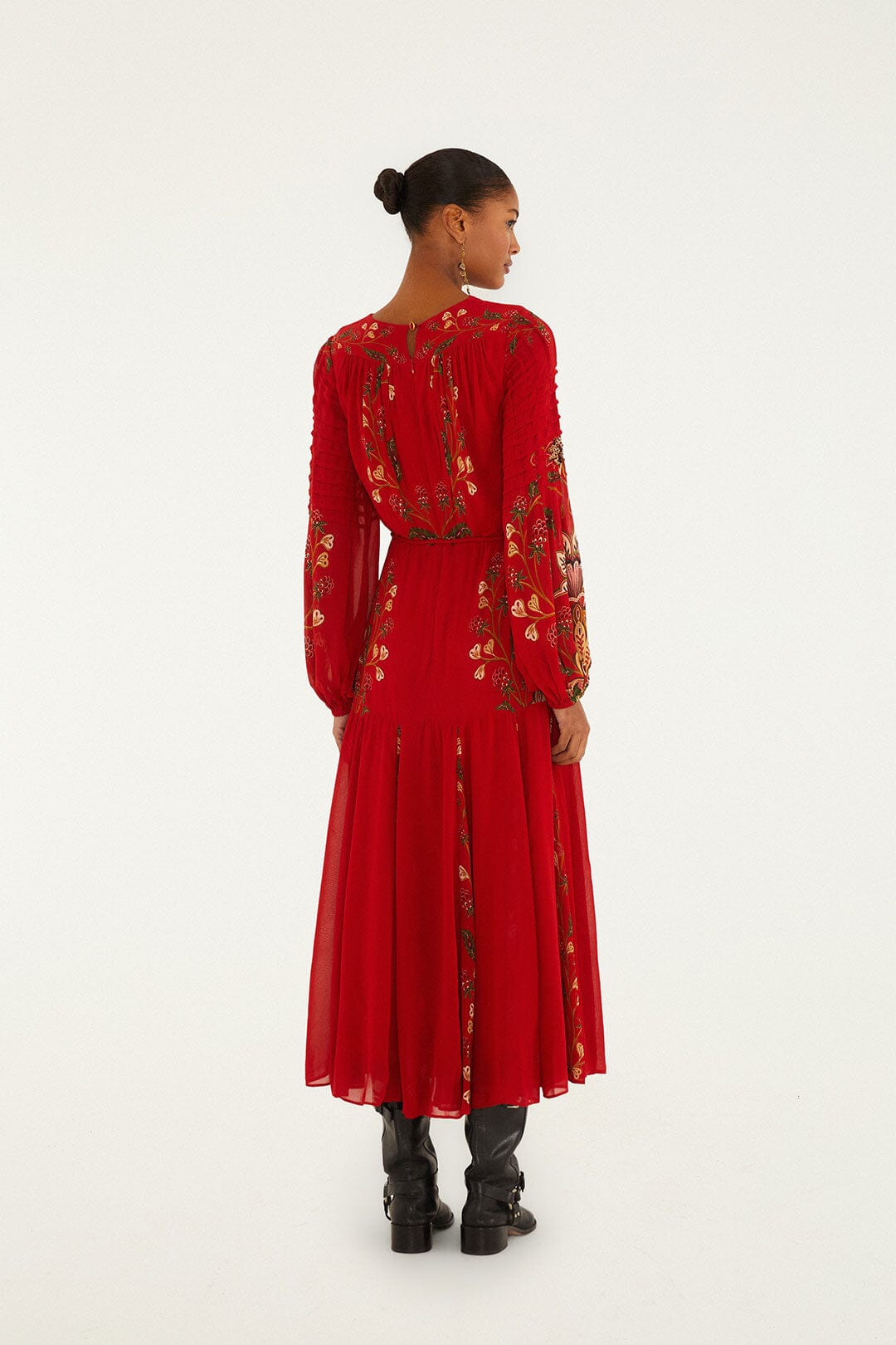 FARM Rio Sale Dresses Red Berry Garden Long Sleeve Pleated Maxi Dress