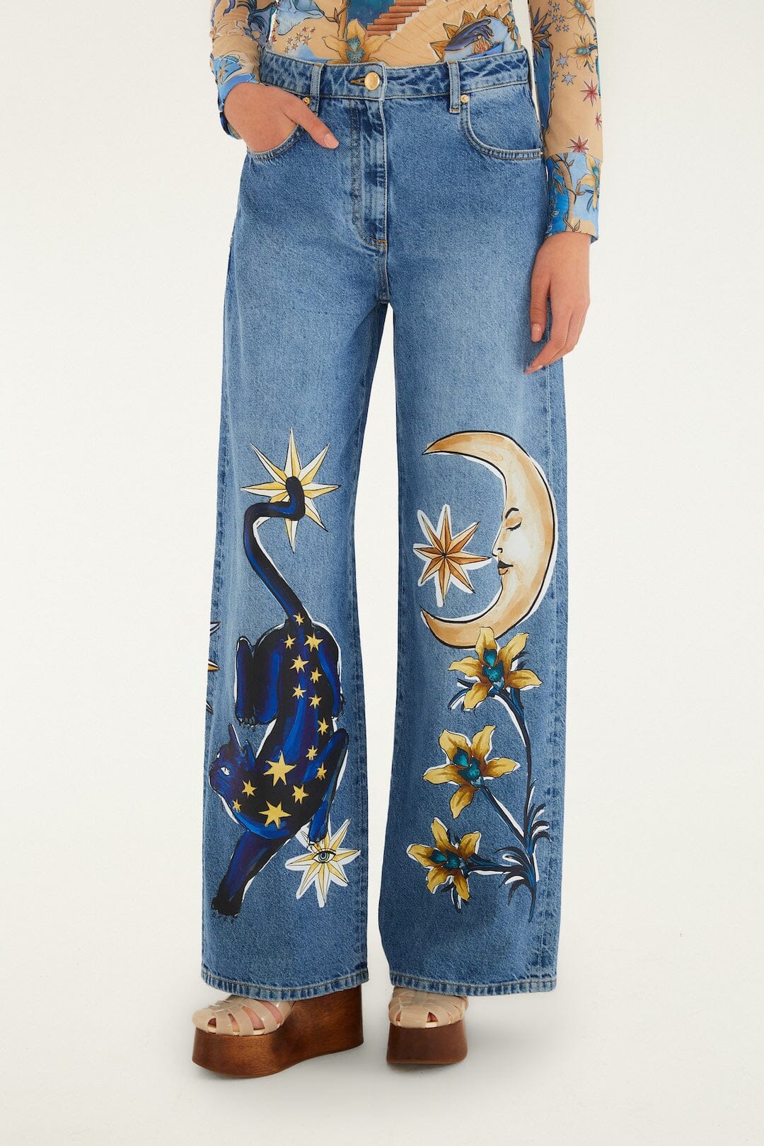 FARM Rio Shop Denim Mystical Wide-Leg Pants