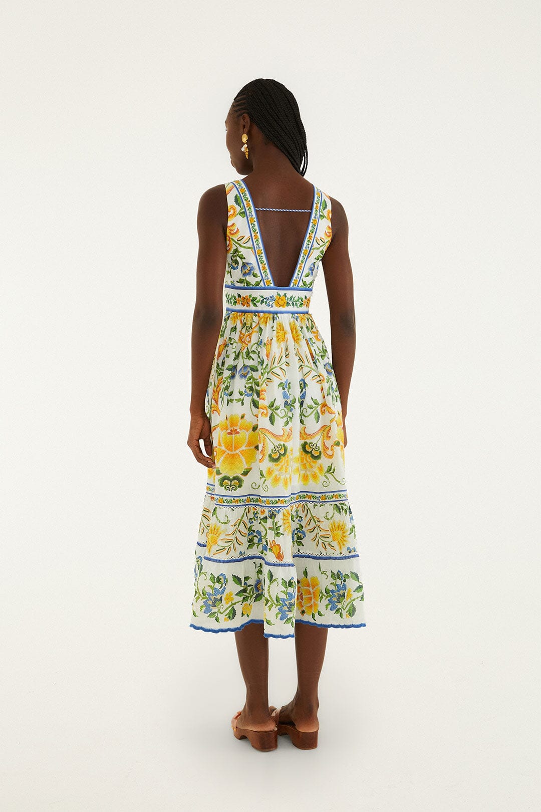 FARM Rio Shop Off-White Emily Floral Tapestry Rope Ties Midi Dress