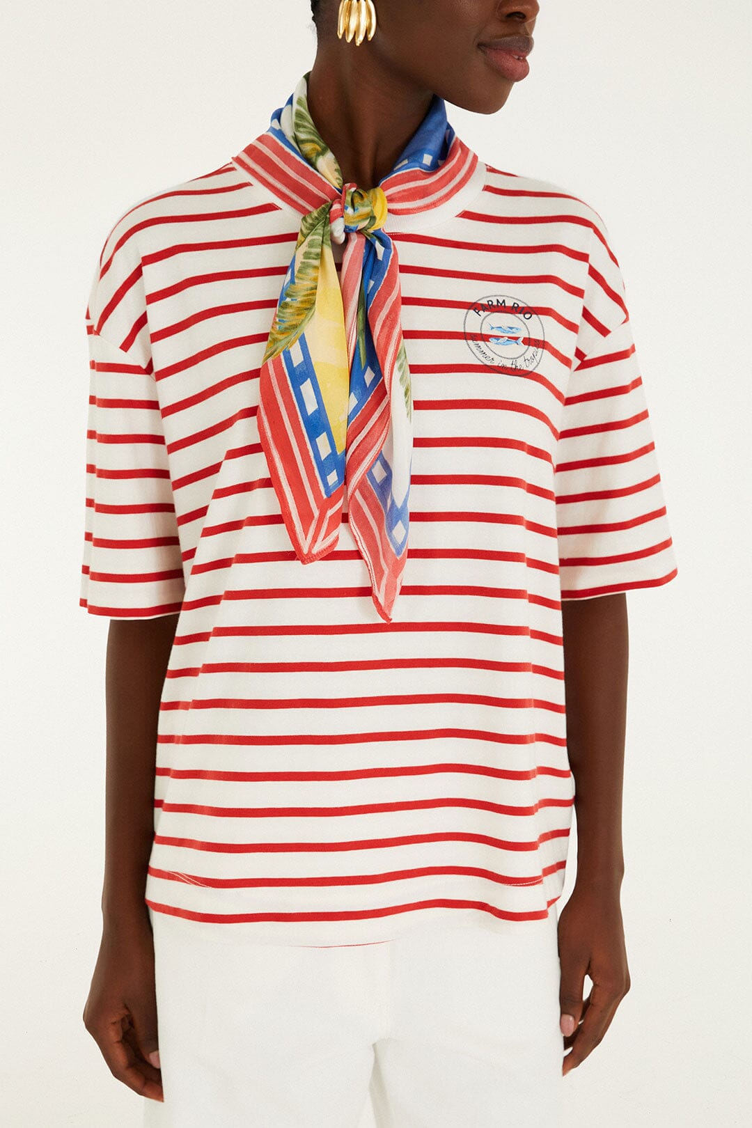 FARM Rio Shop Red Summer In The Tropics Stripes T-Shirt & Scarf