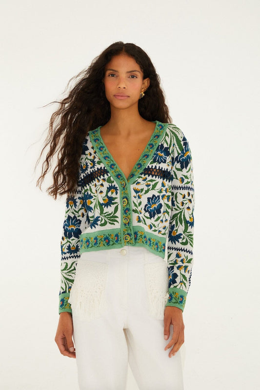 FARM Rio Shop Off-White Manoela Buttoned Knit Cardigan