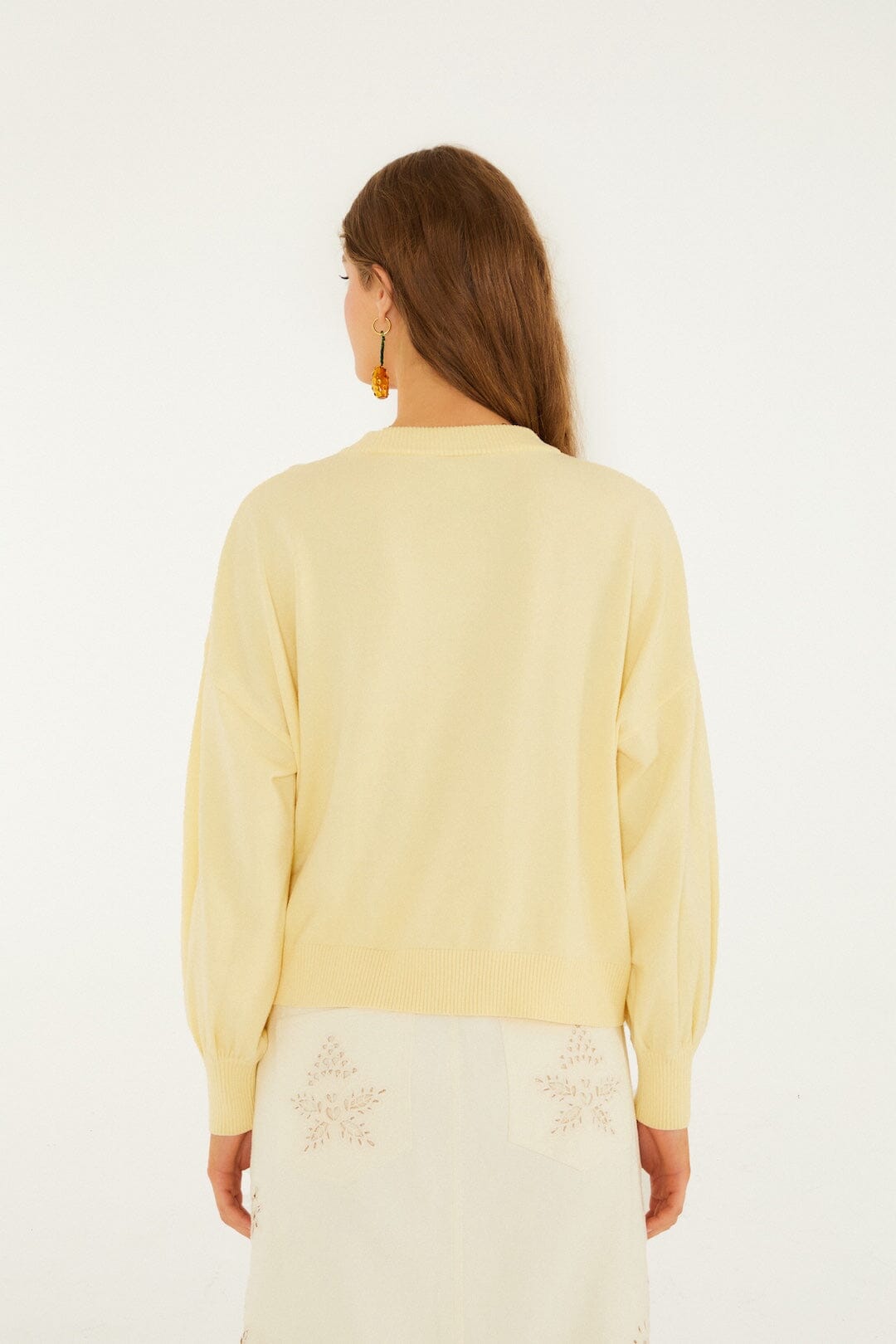 FARM Rio Shop Yellow Birds Bicycle Embroidered Sweater
