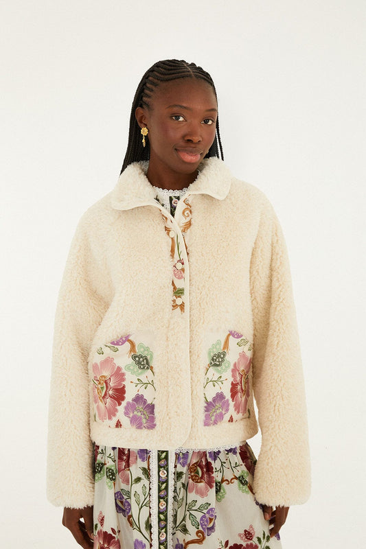 FARM Rio Sale by Type Cream Rococo Flowers Bomber Fleece Jacket