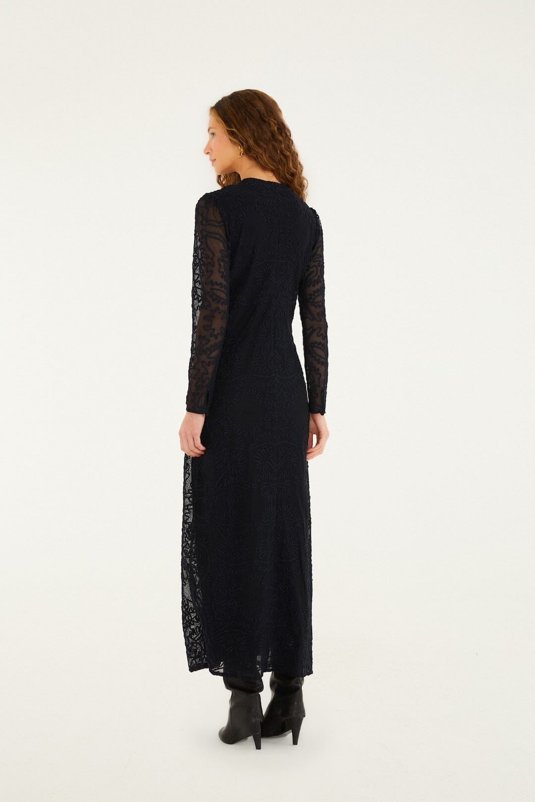 FARM Rio Sale Dresses Black Embroidered Sheer Sleeve Maxi Dress