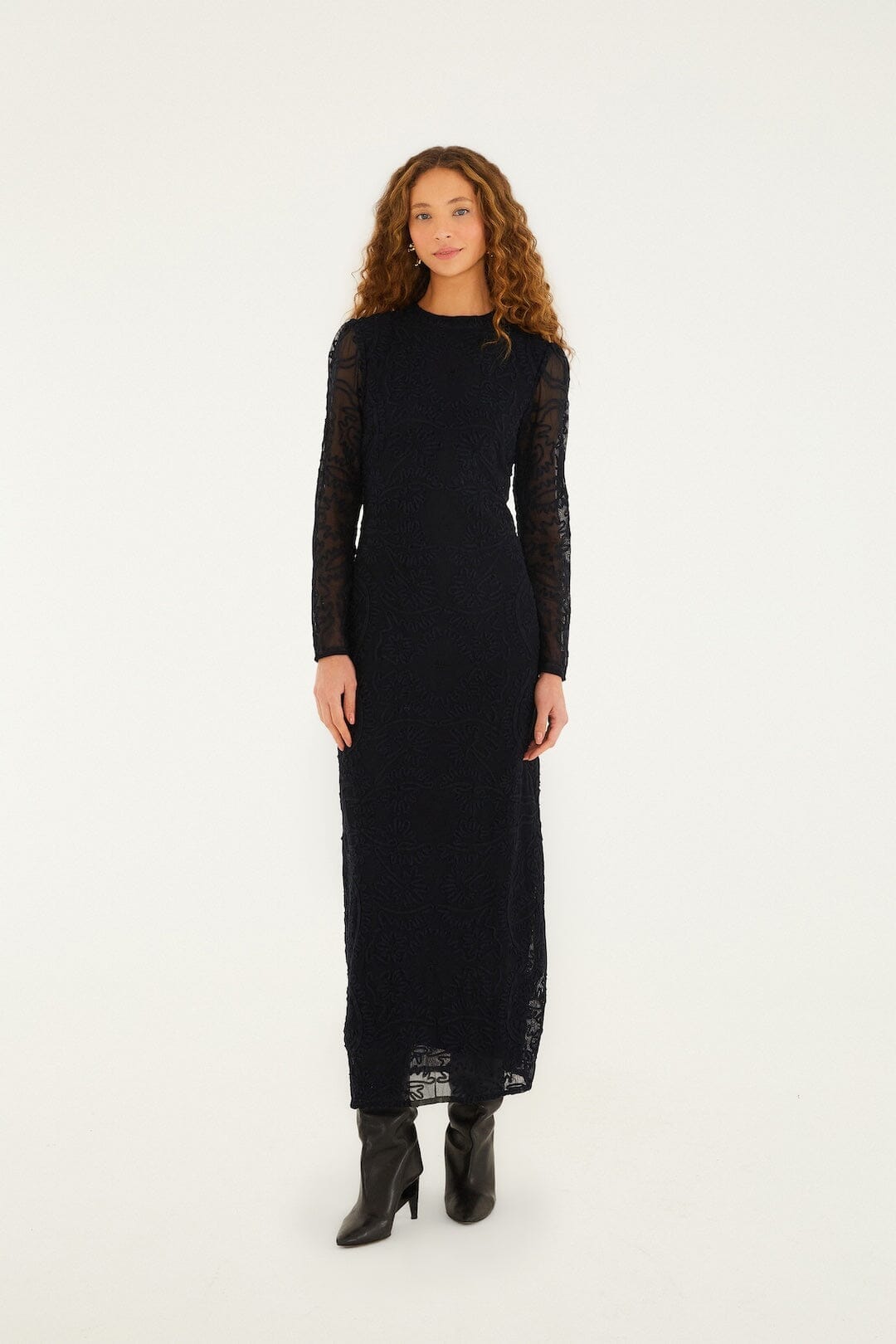 FARM Rio Sale Dresses Black Embroidered Sheer Sleeve Maxi Dress