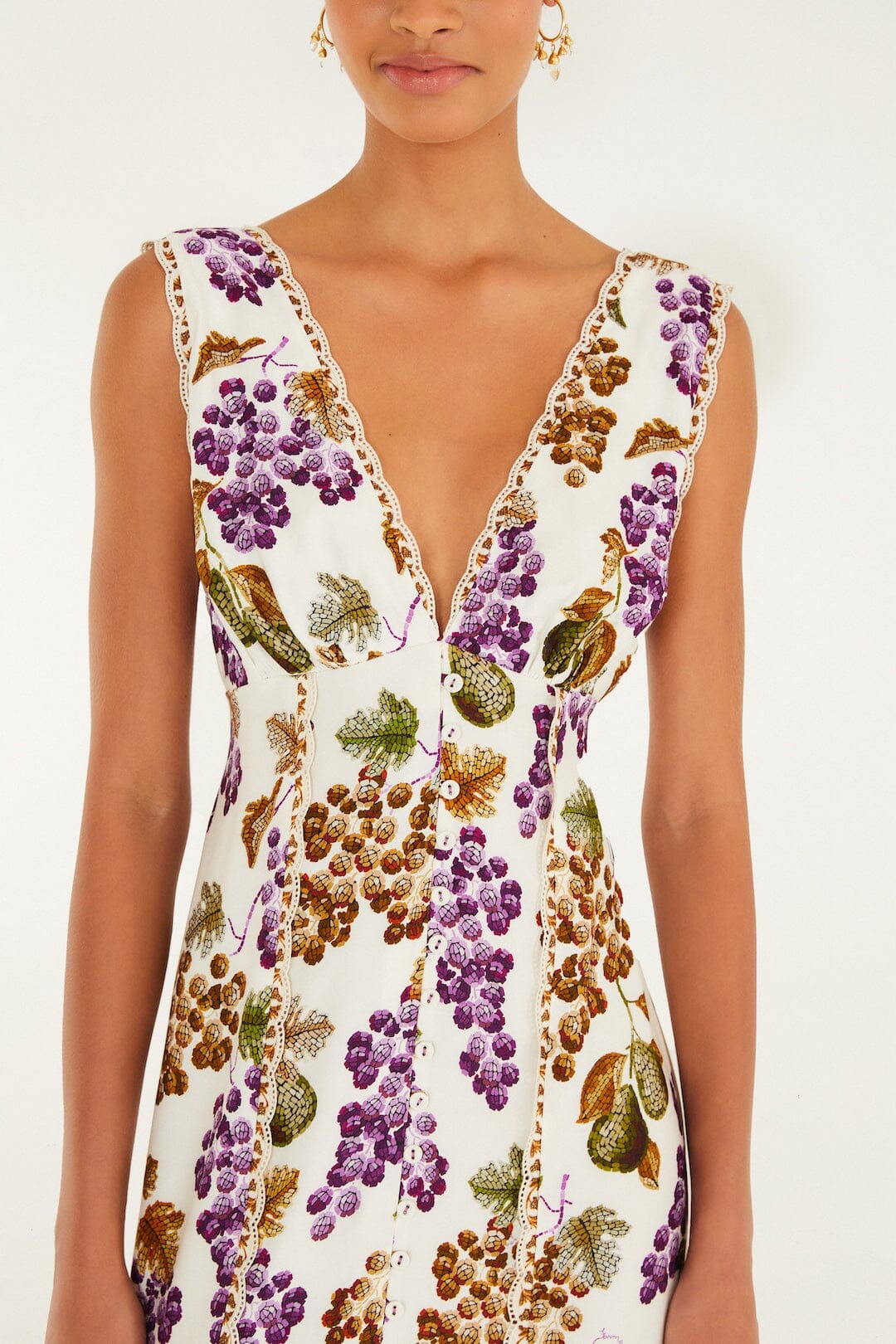 FARM Rio Sale Dresses Cream Grape Garden Lenzing Ecovero Viscose Midi Dress