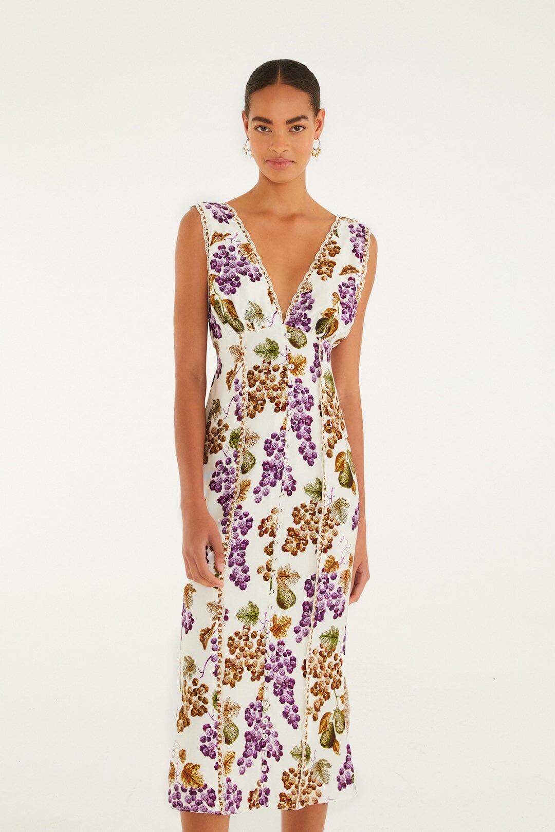 FARM Rio Sale Dresses Cream Grape Garden Lenzing Ecovero Viscose Midi Dress