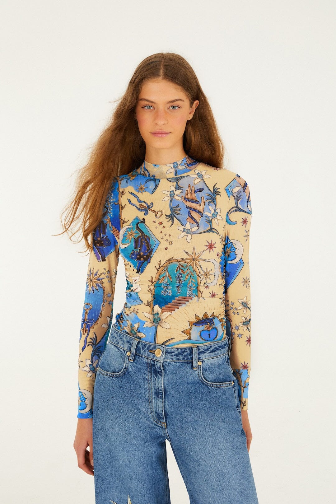 FARM Rio Shop Sand Mystical Long Sleeve Tulle Blouse