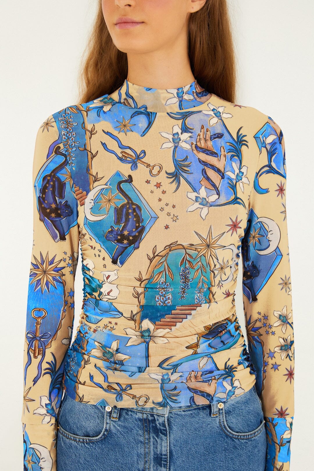 FARM Rio Shop Sand Mystical Long Sleeve Tulle Blouse