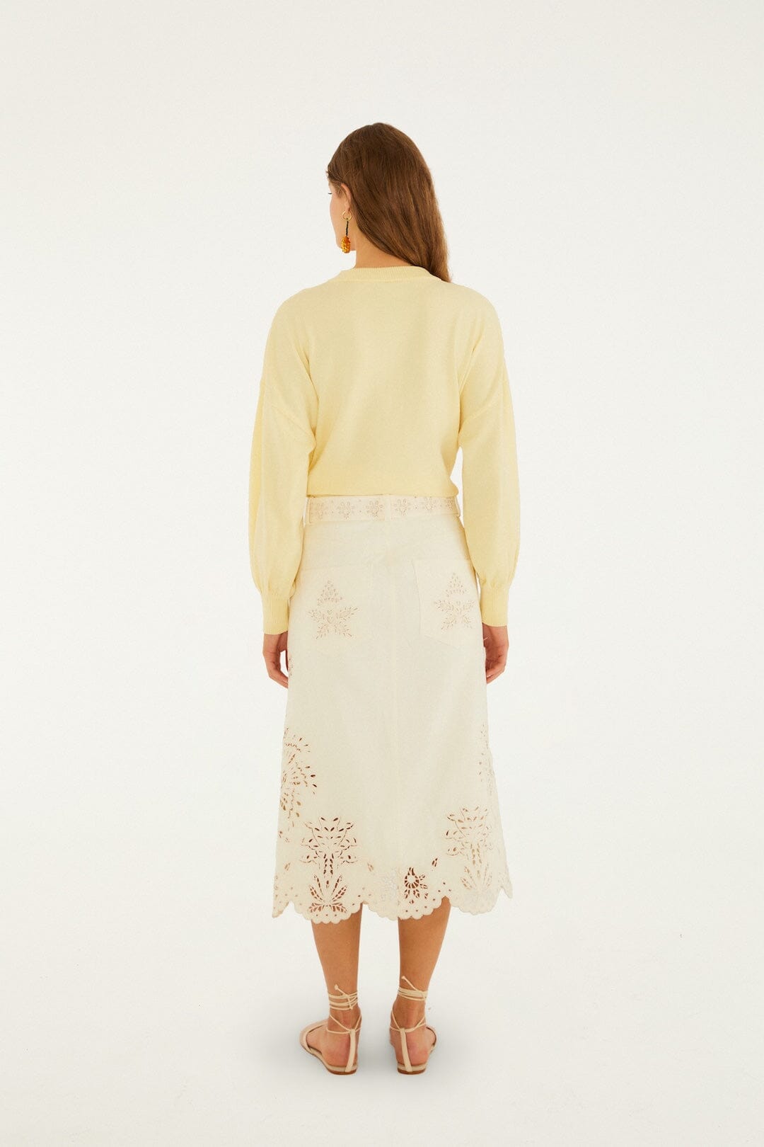 FARM Rio Shop Beige Geometric Richelieu Twill Midi Skirt