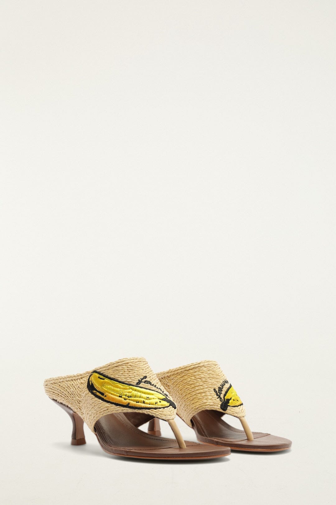 FARM Rio Shop Raffia Embroidered Icons Kitten Heeled Sandal