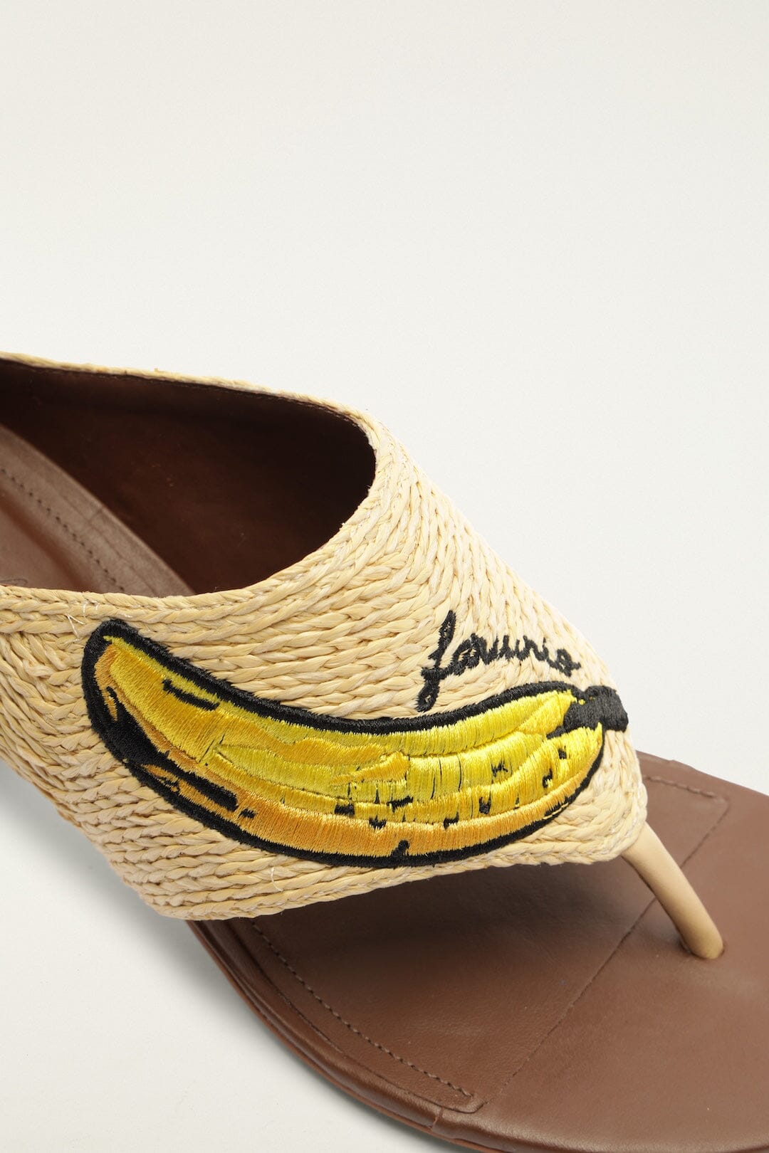 FARM Rio Shop Raffia Embroidered Icons Kitten Heeled Sandal