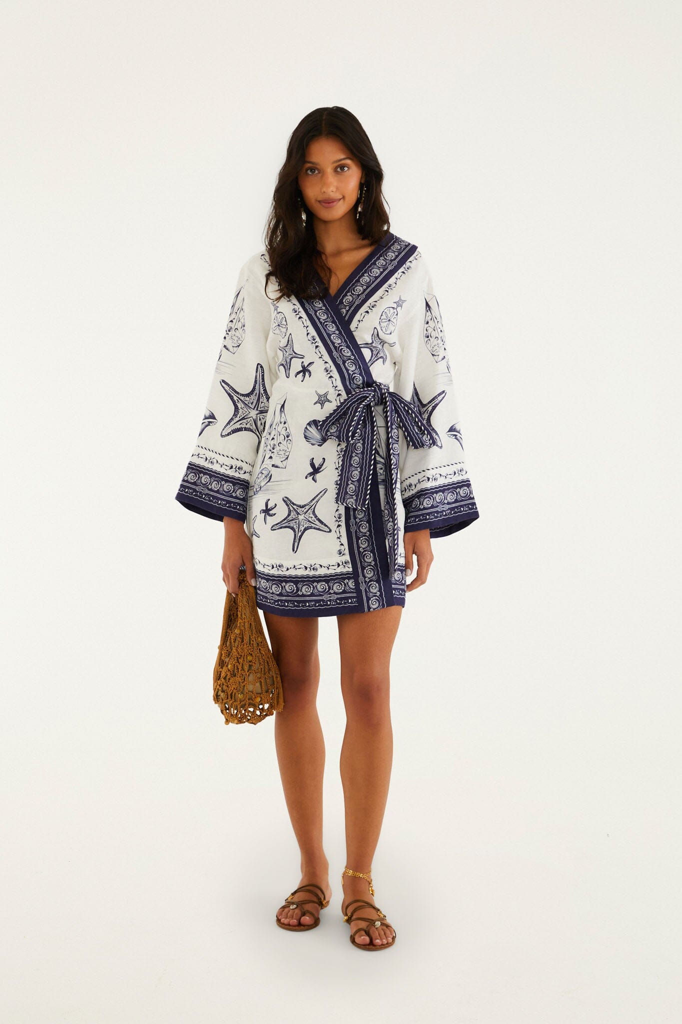 FARM Rio Shop Off-White Coast Scarf Euroflax Premium Linen Mini Dress