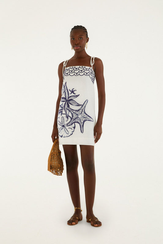 FARM Rio Shop Off-White Coast Stars Euroflax Premium Linen Mini Dress