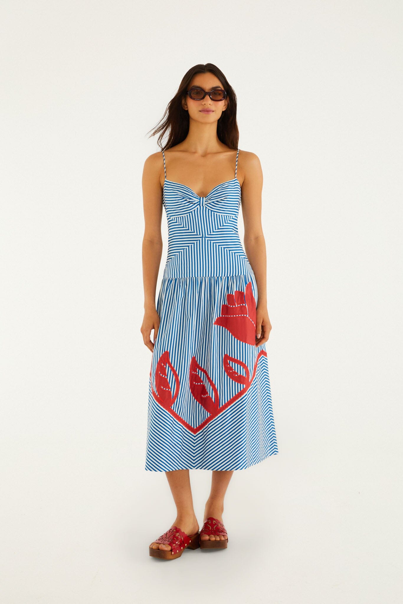 FARM Rio Shop Blue Sky Stripes Sleeveless Midi Dress