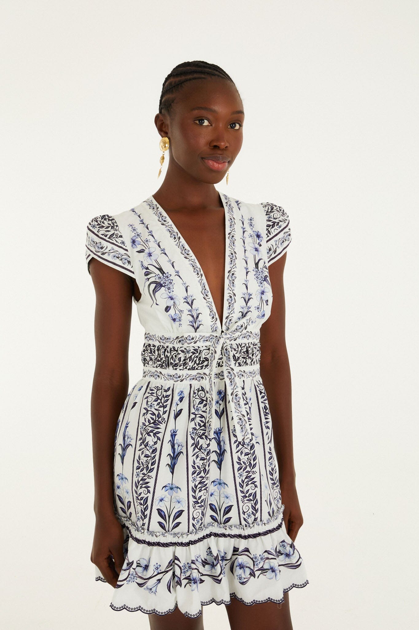 FARM Rio Shop Off-White Flowers Arch Ruffled Mini Dress