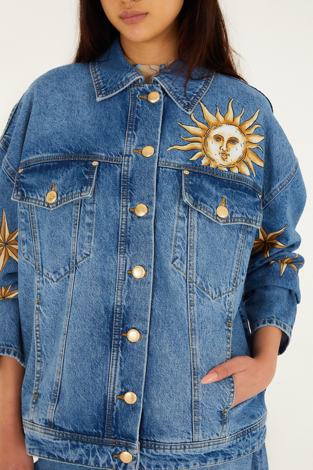 FARM Rio Shop Denim Mystical Sun Printed Jacket