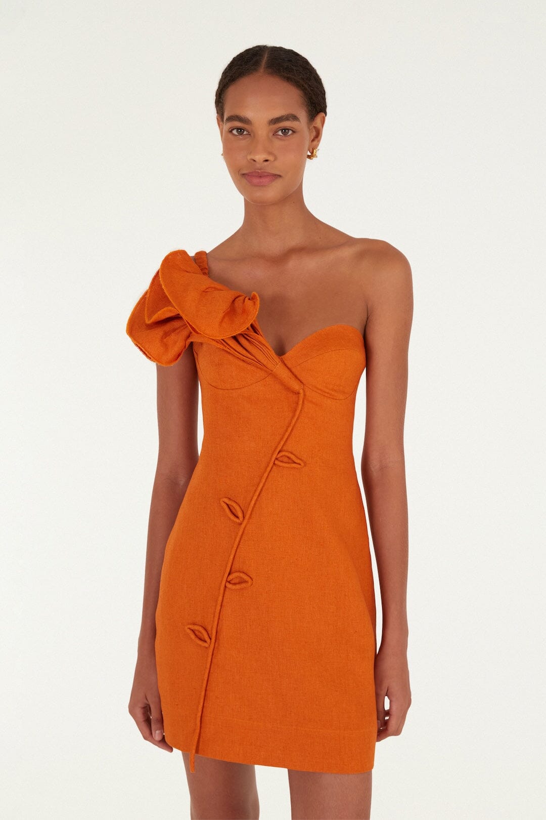 FARM Rio Shop Orange Flower Euroflax Premium Linen Mini Dress