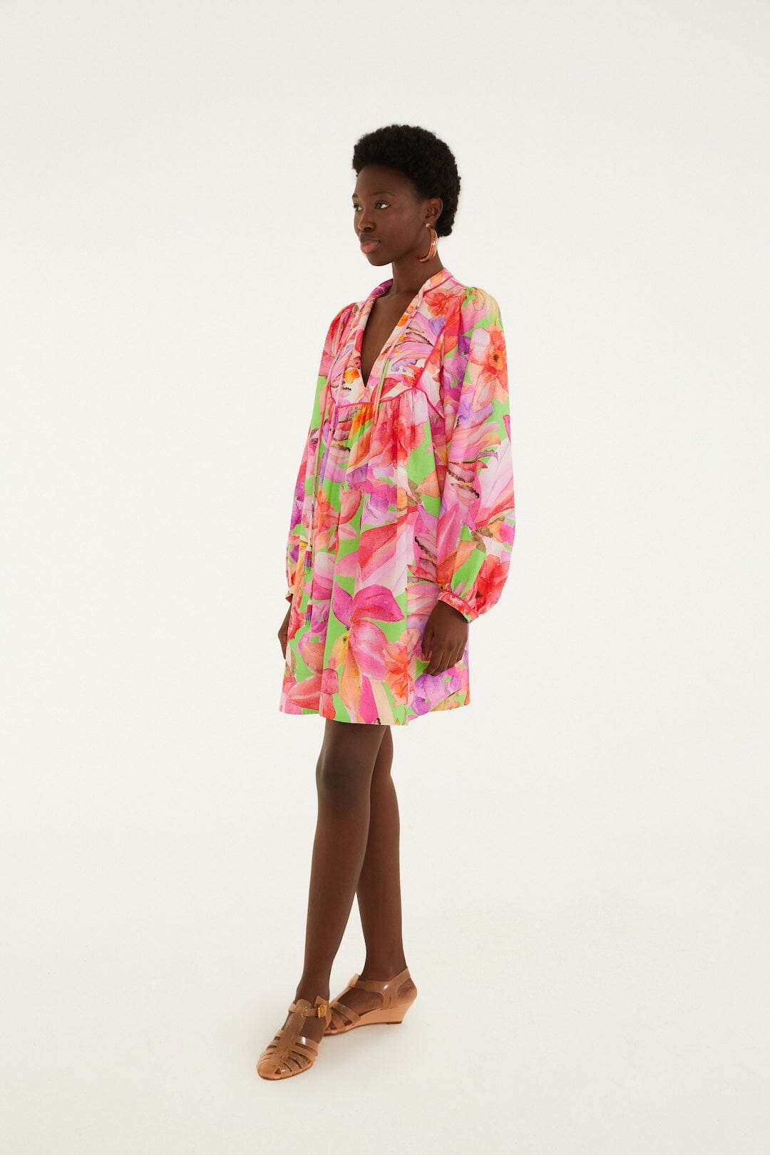 FARM Rio Shop Multicolor Artsy Flora Lenzing Ecovero Euroflax Mini Dress