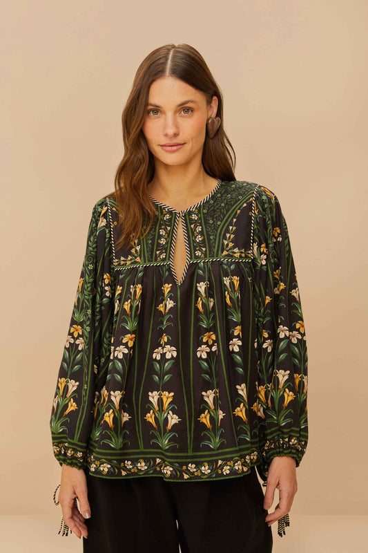 FARM Rio Sale Black Flowers Arch Blouse