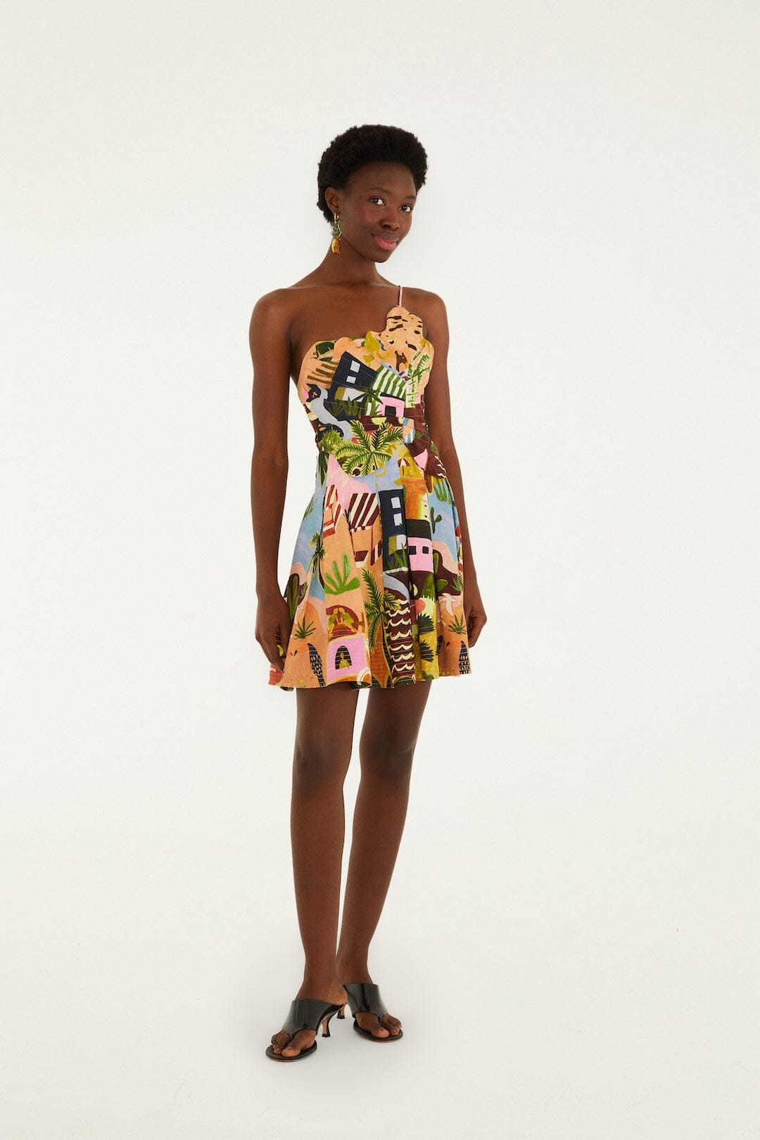 FARM Rio Shop Multicolor Tropical Painting Lenzing Ecovero Euroflax Mini Dress