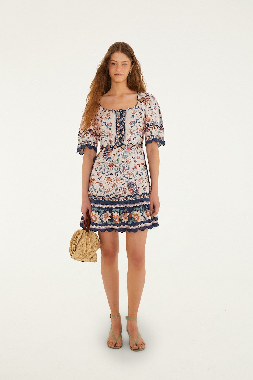 FARM Rio Shop Pink Floral Delhi Tapestry Scallop Cut-Out Mini Dress