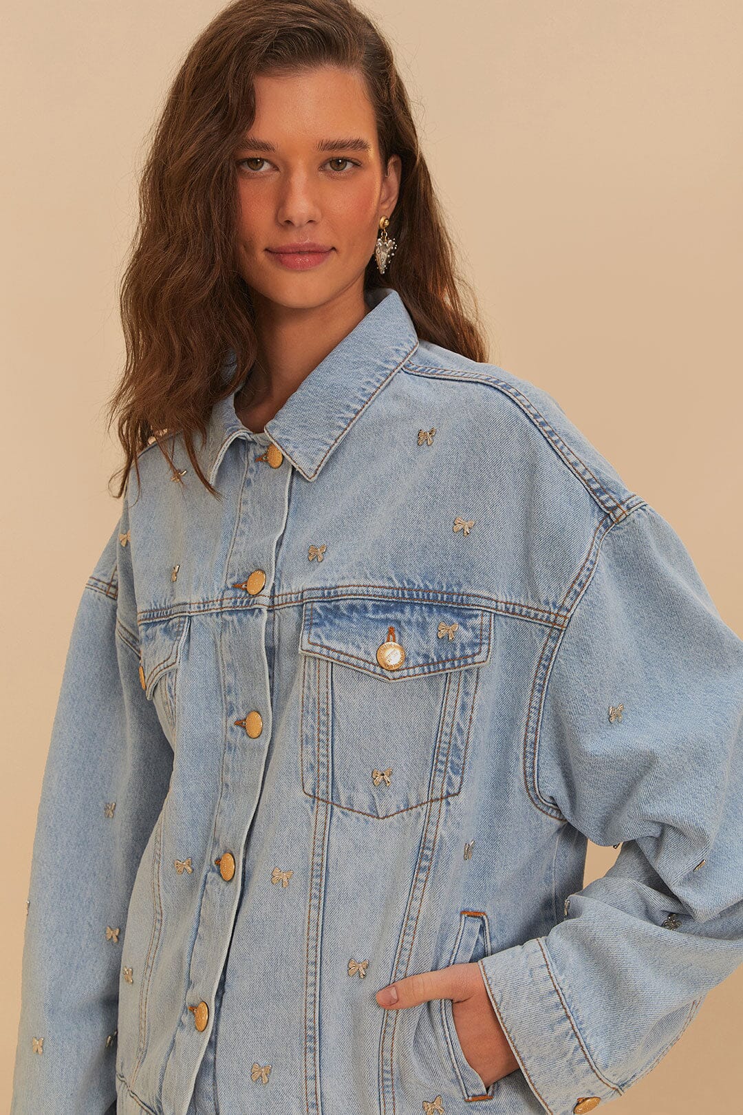 FARM Rio Sale by Type Bows Embroidery Denim Jacket