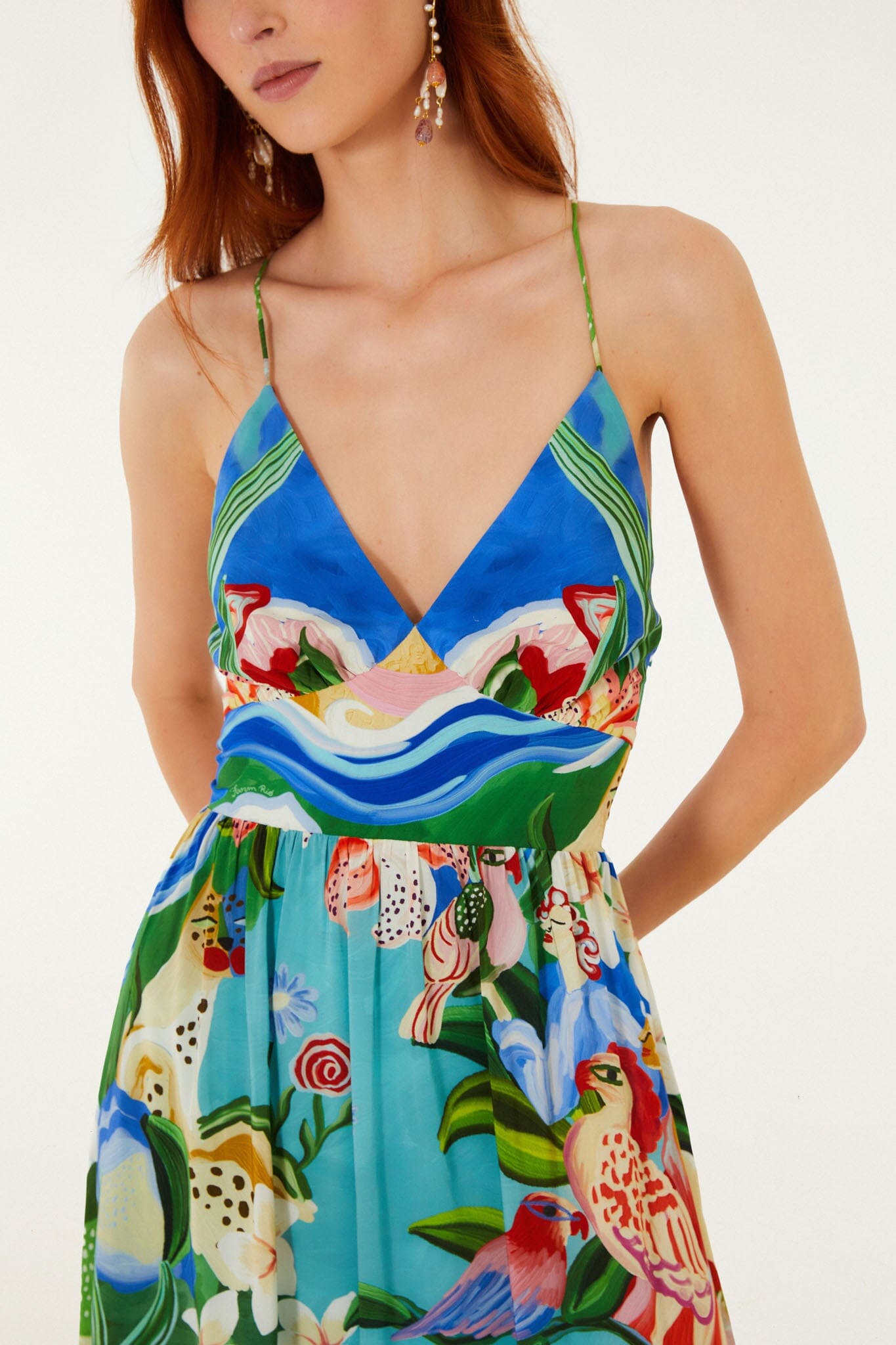 FARM Rio Shop Multicolor Garden Of Life Back Ties Midi Dress