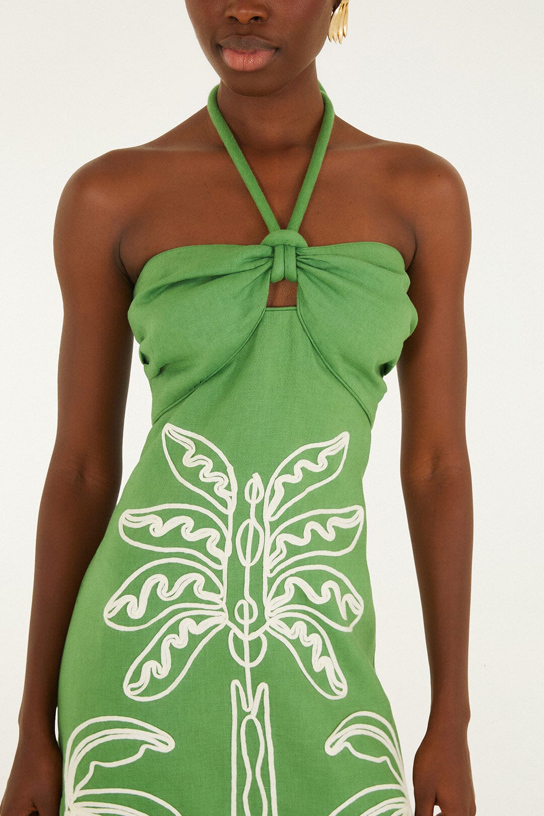 FARM Rio Shop Green Palm Tree Embroidered Midi Dress