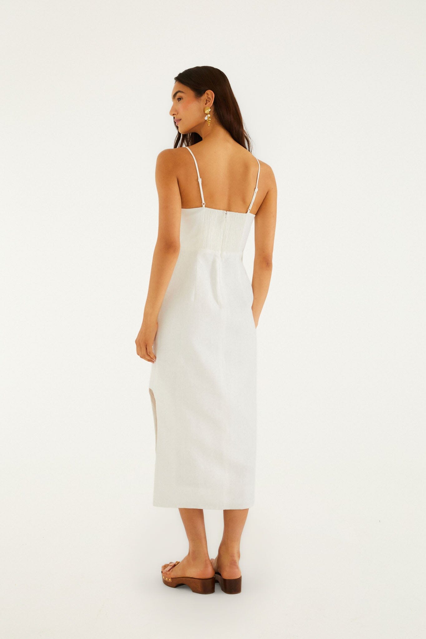 FARM Rio Shop Off-White Shell Bodice Pearl Midi Dress