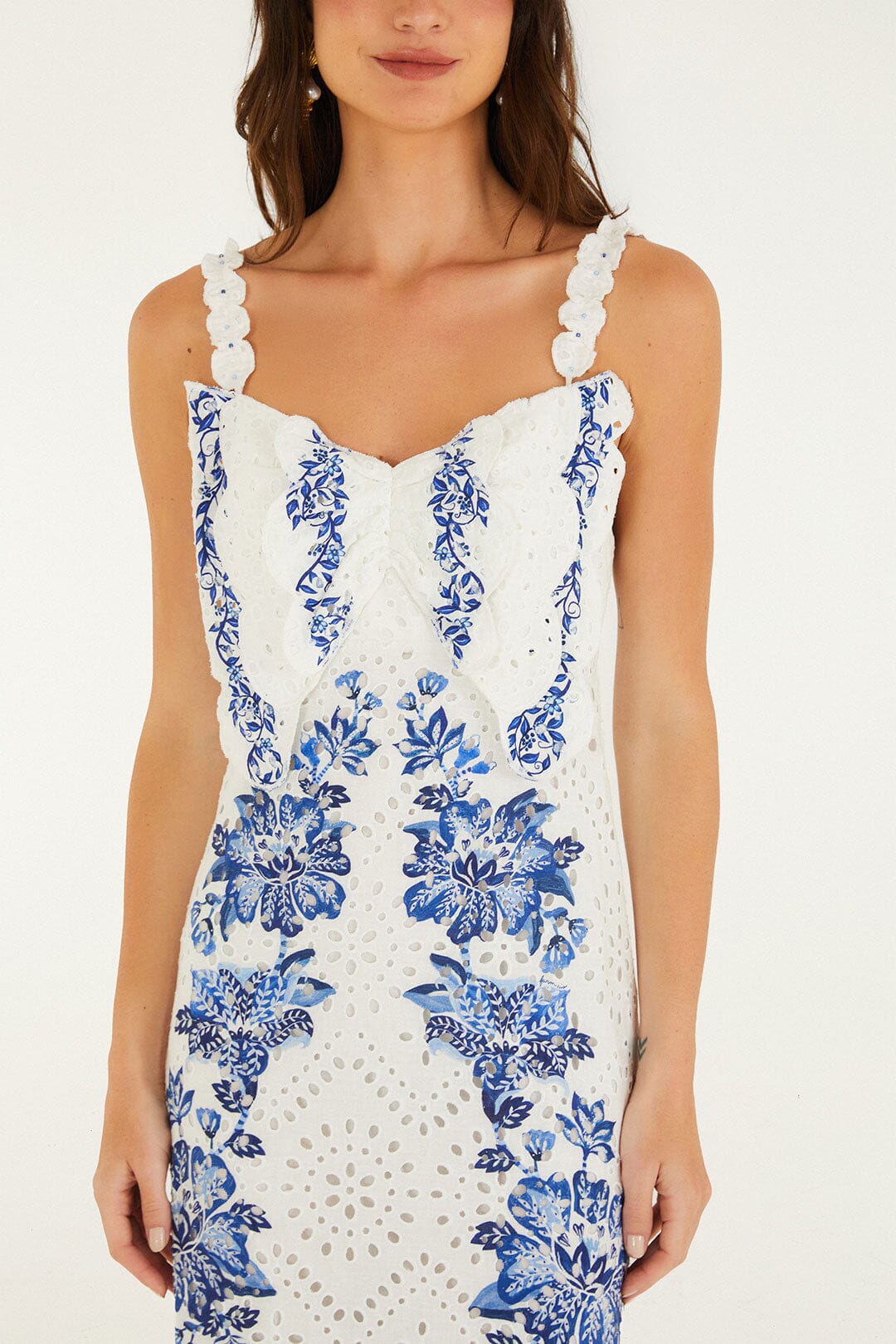 FARM Rio Shop Off-White Beautiful Nature Eyelet Midi Dress