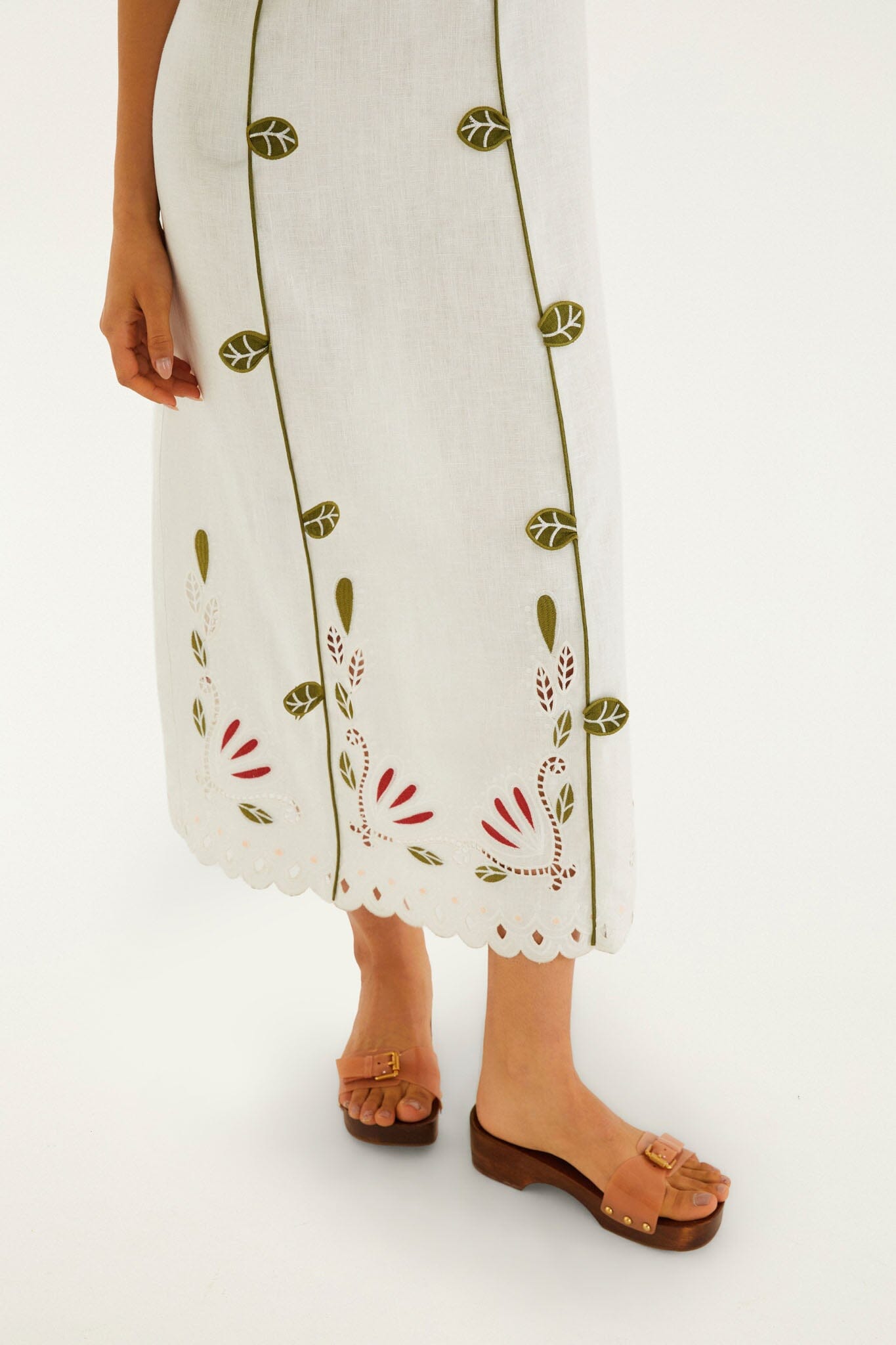 FARM Rio Shop Off-White Tulip Richelieu Embroidered Midi Dress