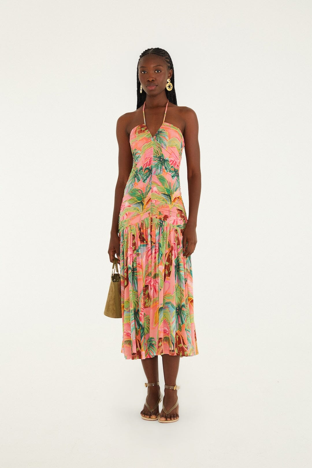 FARM Rio Shop Soft Pink Pool Time Ruched Sleeveless Midi Dress