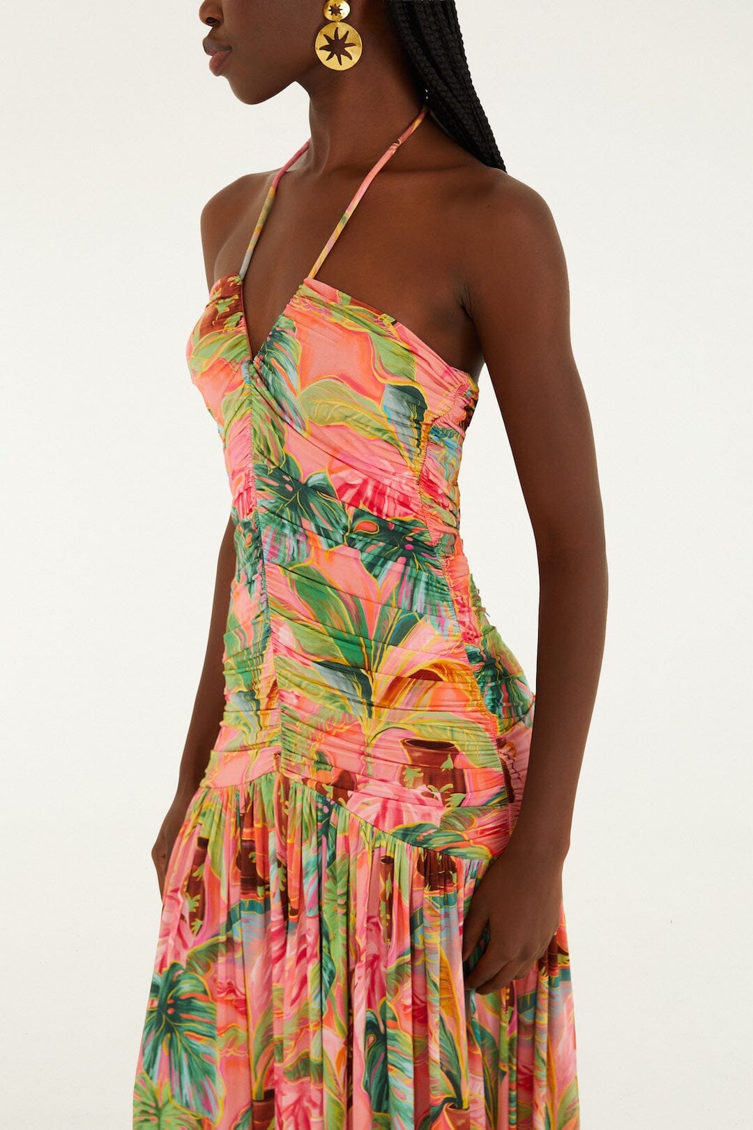 FARM Rio Shop Soft Pink Pool Time Ruched Sleeveless Midi Dress