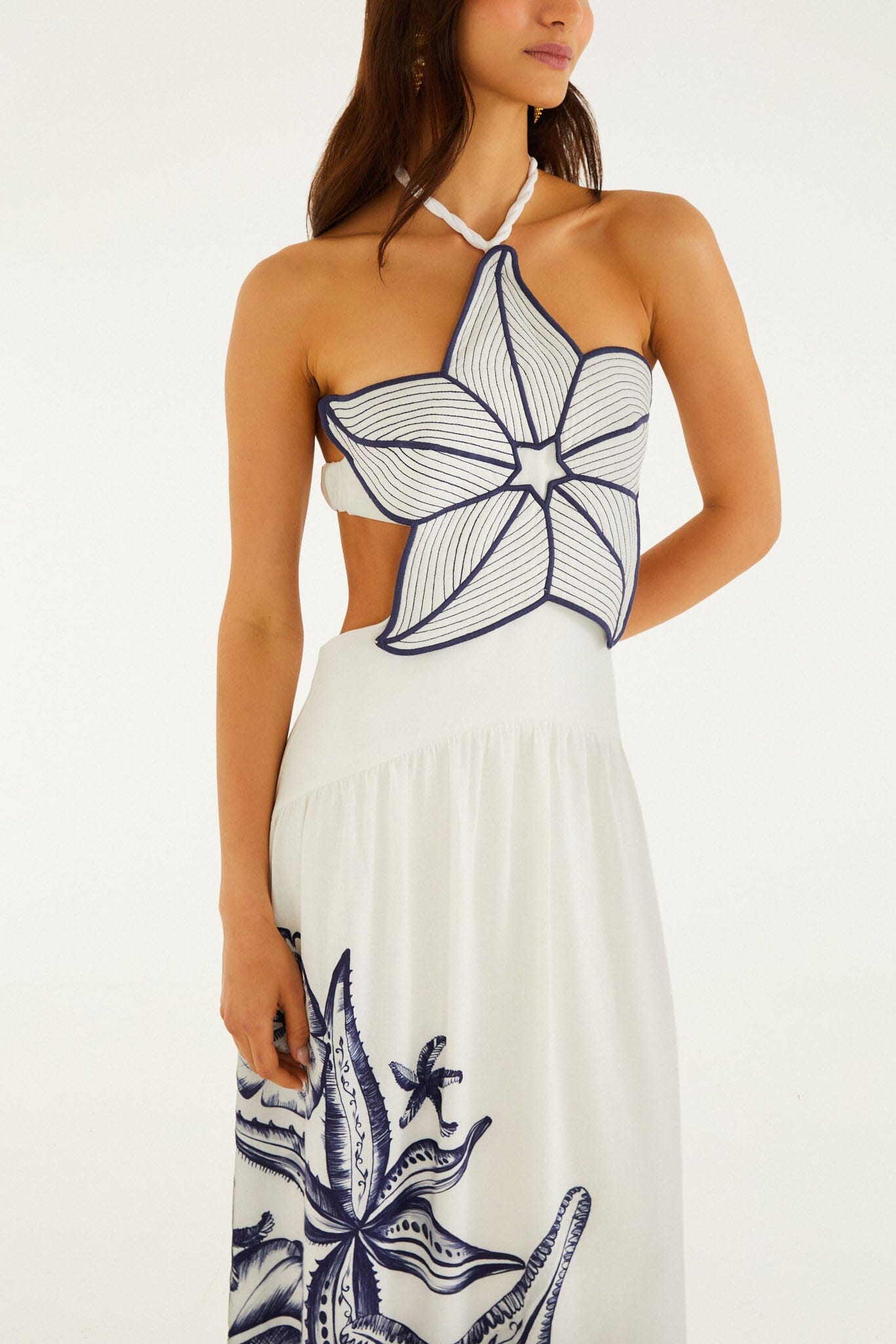 FARM Rio Shop Off-White Coast Stars 3d Bodice Lenzing Ecovero Euroflax Maxi Dress