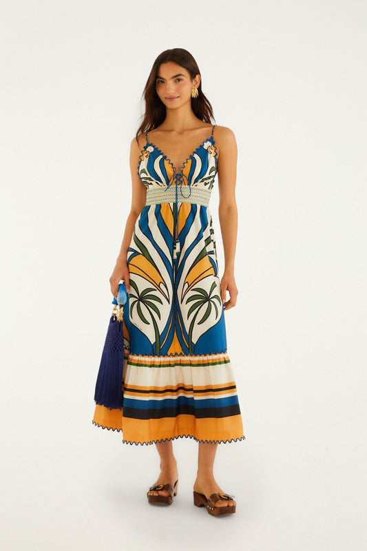 FARM Rio Shop Multicolor Tropical Graphic Wavy Detail Maxi Dress