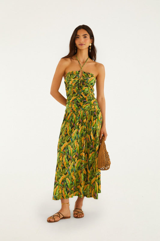FARM Rio Shop Forest Green Parrots Maxi Dress
