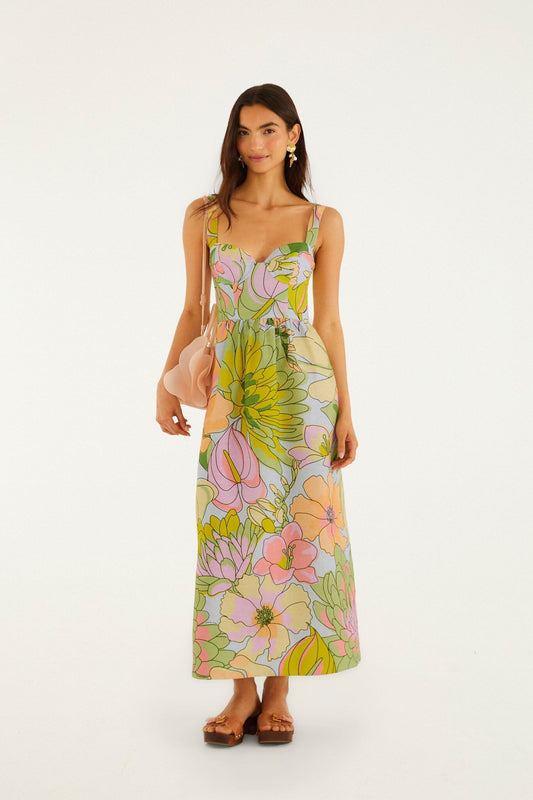 FARM Rio Shop Light Blue Spring Affair Euroflax Premium Linen Maxi Dress