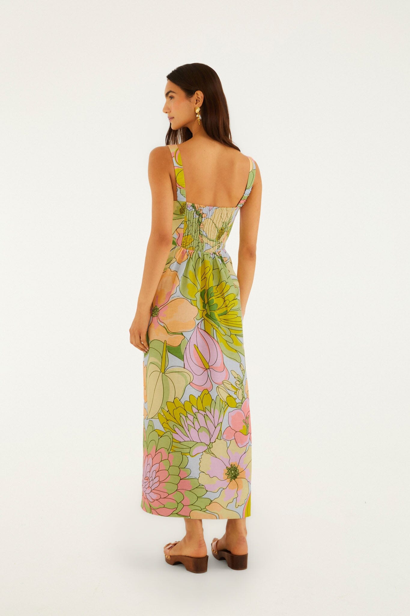 FARM Rio Shop Light Blue Spring Affair Euroflax Premium Linen Maxi Dress