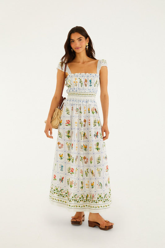 FARM Rio Shop Off-White Tropical Porcelain Organic Cotton Maxi Dress