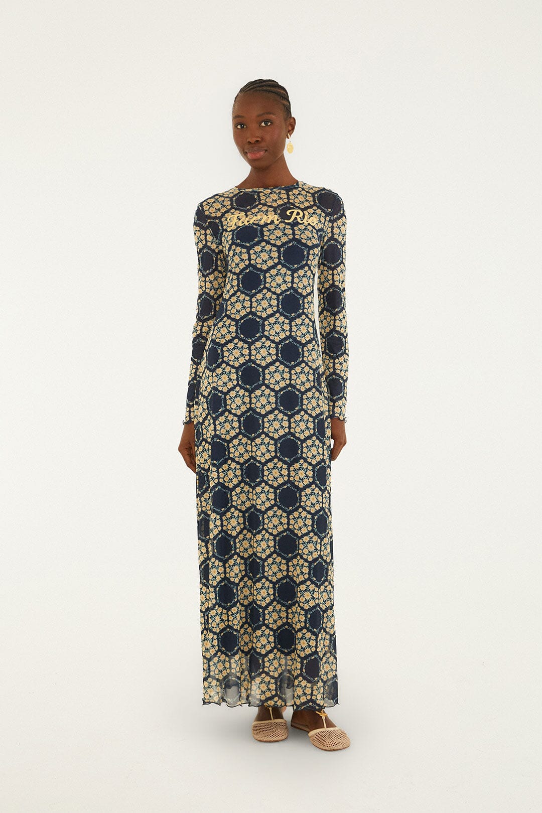 FARM Rio Shop Blue Farm Club Long Sleeve Maxi Dress