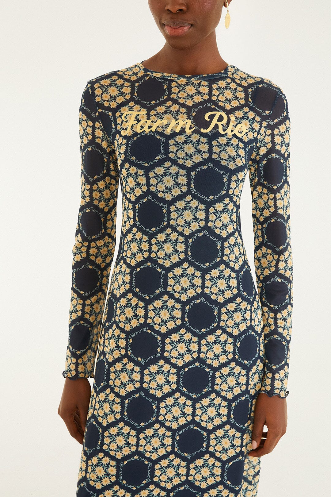 FARM Rio Shop Blue Farm Club Long Sleeve Maxi Dress